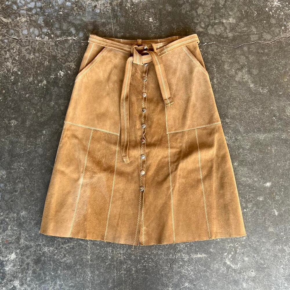 Vintage 60's 70's tan long-length leather skirt